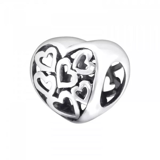 Sterling Silver Openwork Heart Bead – Minimal Romantic Charm
