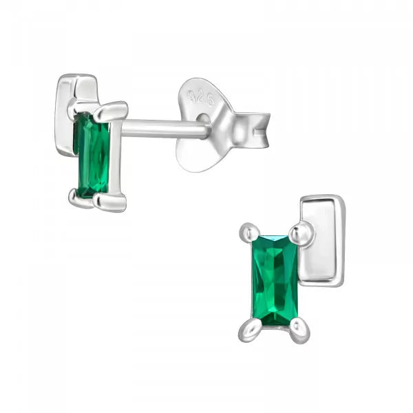Sterling Silver Emerald-Green Baguette Stud Earrings – Modern & Luxe