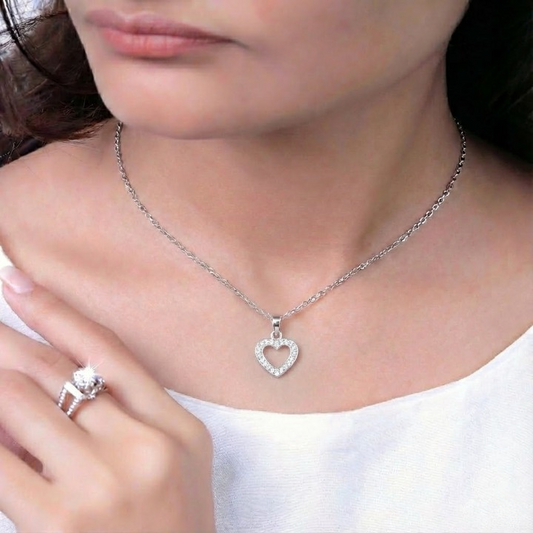 Sterling Silver Open Heart Necklace with CZ – Classic, Sparkly & Gift-Ready (18″ / 20″ / 22″)