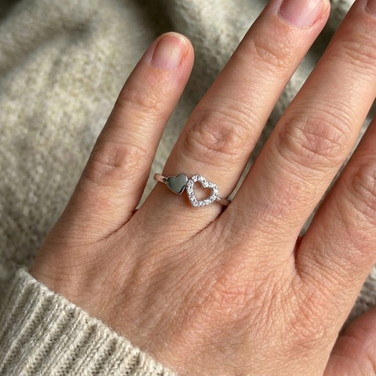Sterling Silver Double Heart Ring – Cute, Sparkly & Gift-Ready