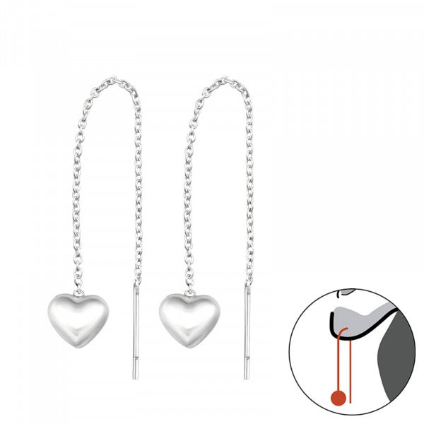 Sterling Silver Heart Threader Earrings – Minimal, Romantic &amp; Trendy