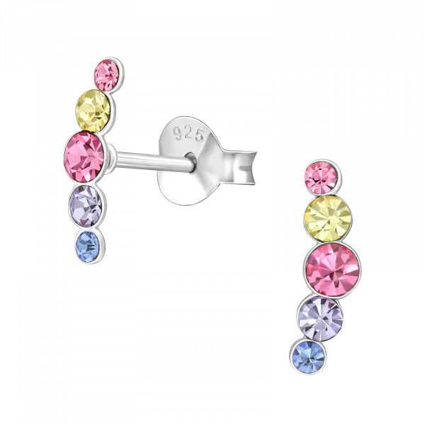 Sterling Silver Crystal Climbers – Playful Pastel Ear Studs