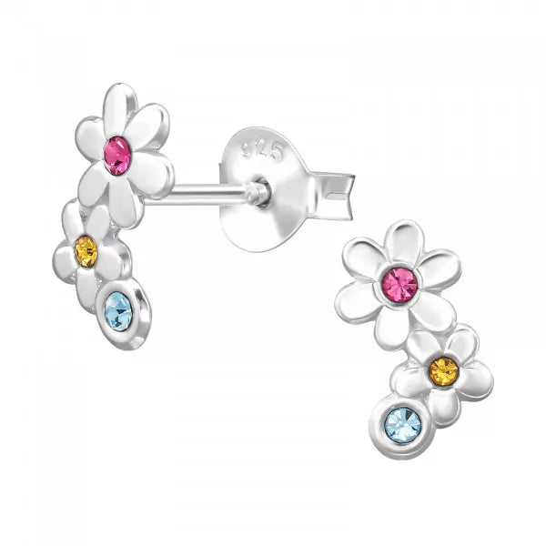 Sterling Silver Daisy Trio Stud Earrings – Colorful, Fun & Playful