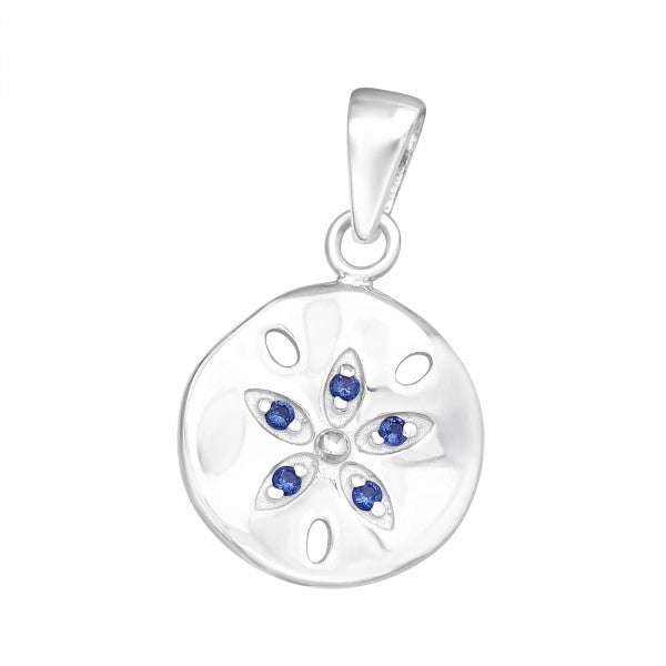 Sterling Silver Sand Dollar Necklace with Blue Crystals – Coastal, Calm &amp; Elegant (18″ / 20″ / 22″)
