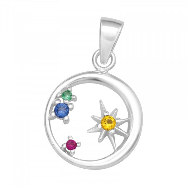 Sterling Silver Moon &amp; Stars Necklace – Colorful, Cosmic &amp; Cute (18″ / 20″ / 22″)