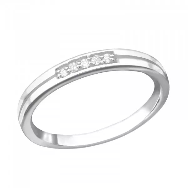 Sterling Silver Minimalist Band Ring with CZ Accents – Simple, Modern &amp; Stackable