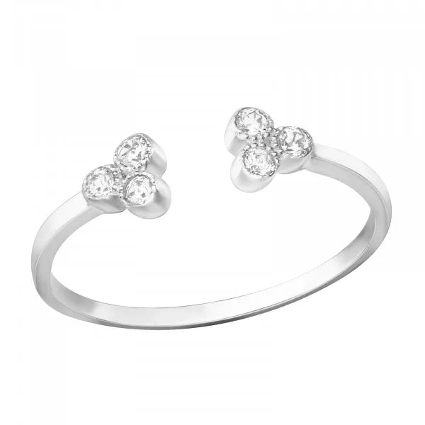 Sterling Silver Open Ring with Triple-Crystal Ends – Minimal & Elegant