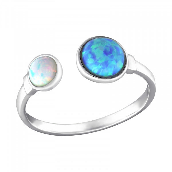 Sterling Silver Blue & White Opal Ring