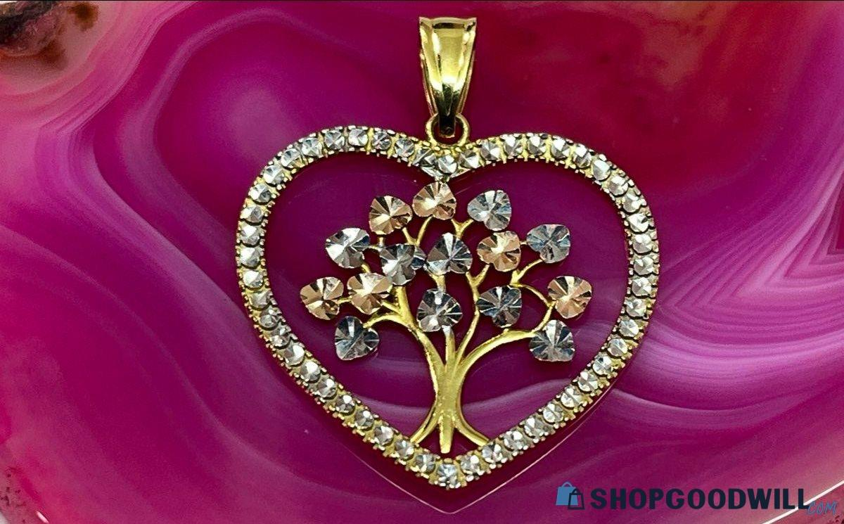 The Anatolia 14K tri-color gold Tree of Life pendant — real front view