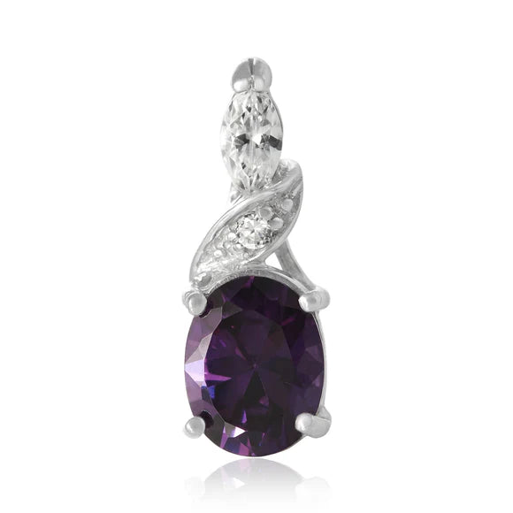 Gemstone Oval Pendant Necklace – Sterling Silver – Garnet / Aqua / Clear / Amethyst 18", 20", 22"