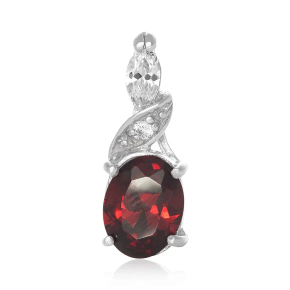 Gemstone Oval Pendant Necklace – Sterling Silver – Garnet / Aqua / Clear / Amethyst 18", 20", 22"