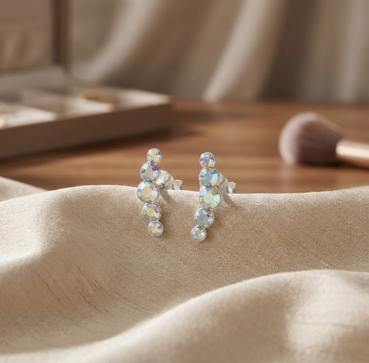 Sterling Silver Crystal Climbers – Playful Pastel Ear Studs