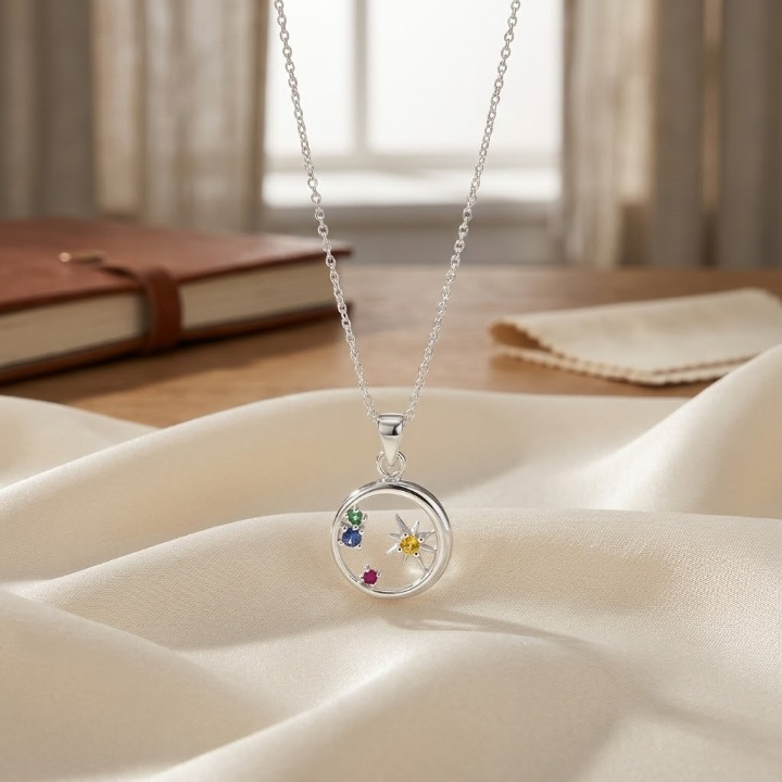 Sterling Silver Moon &amp; Stars Necklace – Colorful, Cosmic &amp; Cute (18″ / 20″ / 22″)