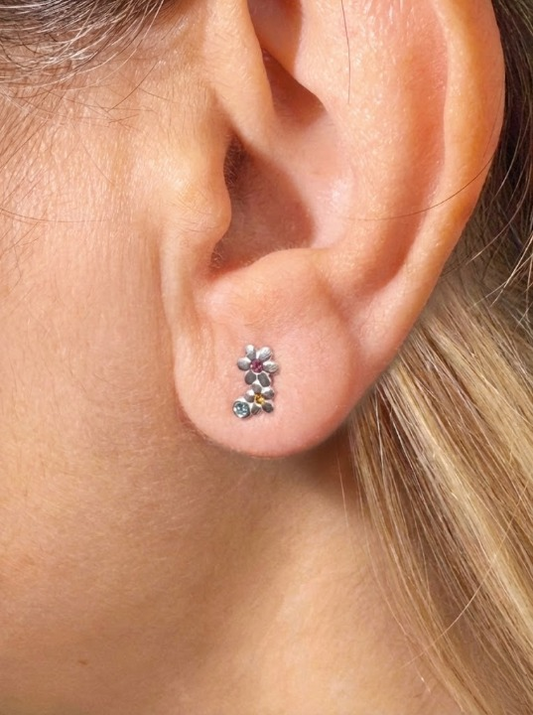 Sterling Silver Daisy Trio Stud Earrings – Colorful, Fun & Playful