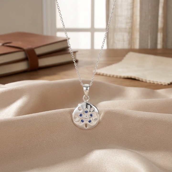 Carry the Shore — Blue Crystal Sand Dollar Necklace
