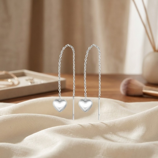 Sterling Silver Heart Threader Earrings – Minimal, Romantic &amp; Trendy