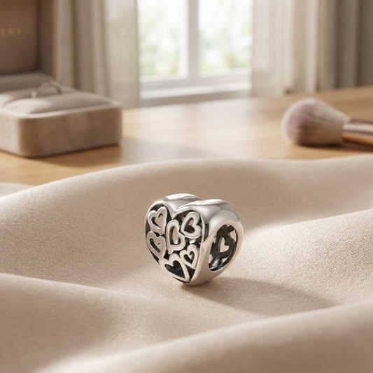 Sterling Silver Openwork Heart Bead – Minimal Romantic Charm