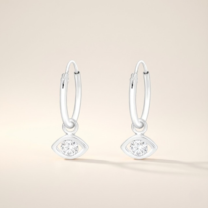 Silver Evil Eye Mini Hoop Earrings – Minimal Protective Charm