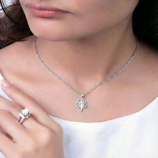 Sterling Silver Four-Leaf Clover Necklace – Lucky, Sparkling &amp; Gift-Ready (18″ / 20″ / 22″)
