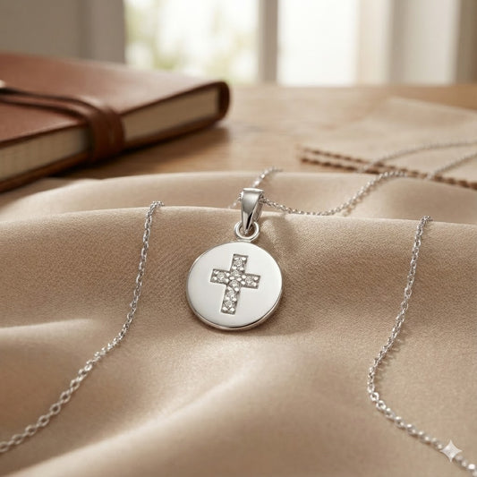 Sterling Silver Cross Disc Necklace – Simple, Meaningful &amp; Everyday (18″ / 20″ / 22″)