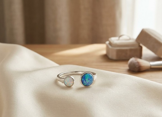 Sterling Silver Blue & White Opal Ring
