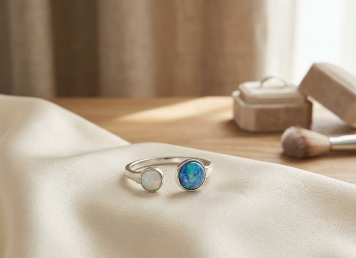 Between Sea and Light — Blue & White Opal Ring