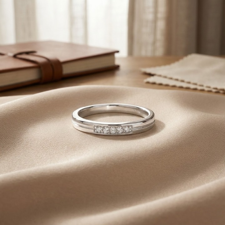 Sterling Silver Minimalist Band Ring with CZ Accents – Simple, Modern &amp; Stackable