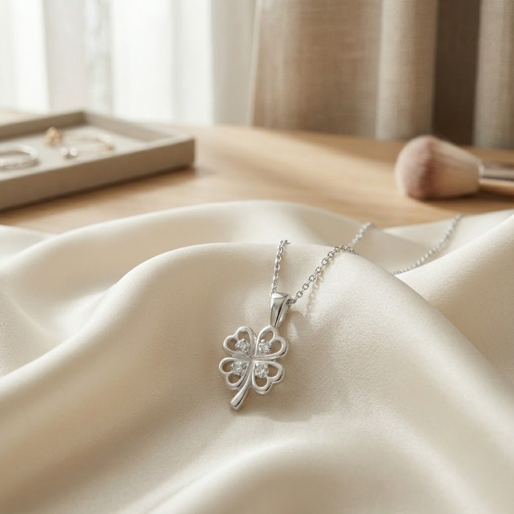 Sterling Silver Four-Leaf Clover Necklace – Lucky, Sparkling &amp; Gift-Ready (18″ / 20″ / 22″)