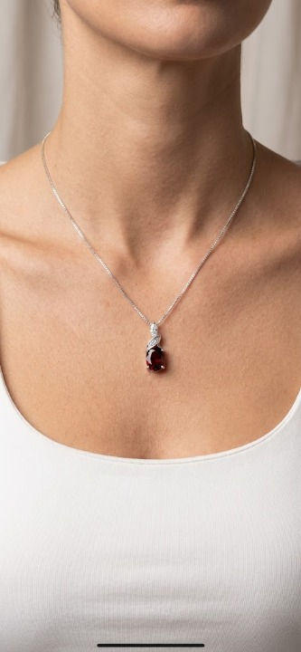 Gemstone Oval Pendant Necklace – Sterling Silver – Garnet / Aqua / Clear / Amethyst 18", 20", 22"