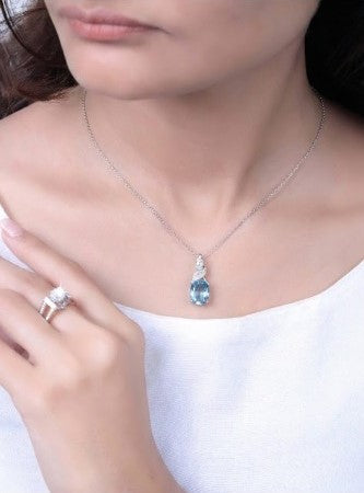 Gemstone Oval Pendant Necklace – Sterling Silver – Garnet / Aqua / Clear / Amethyst 18", 20", 22"