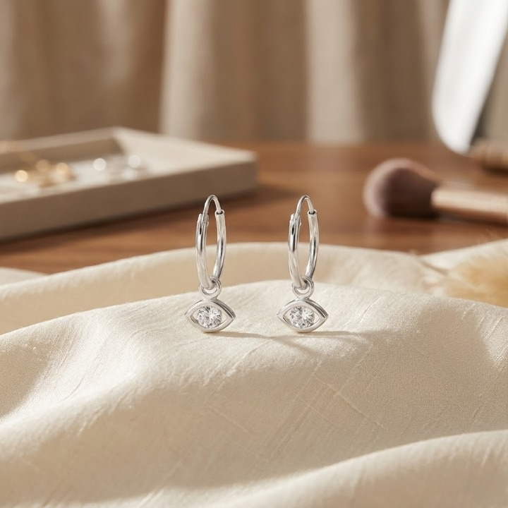 Silver Evil Eye Mini Hoop Earrings – Minimal Protective Charm