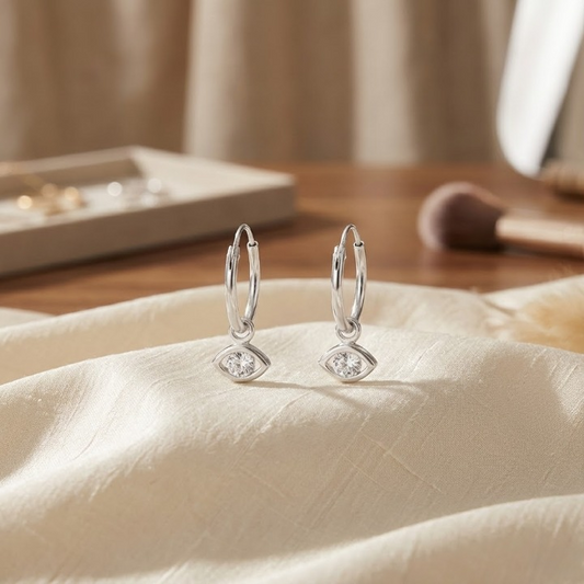 Silver Evil Eye Mini Hoop Earrings – Minimal Protective Charm