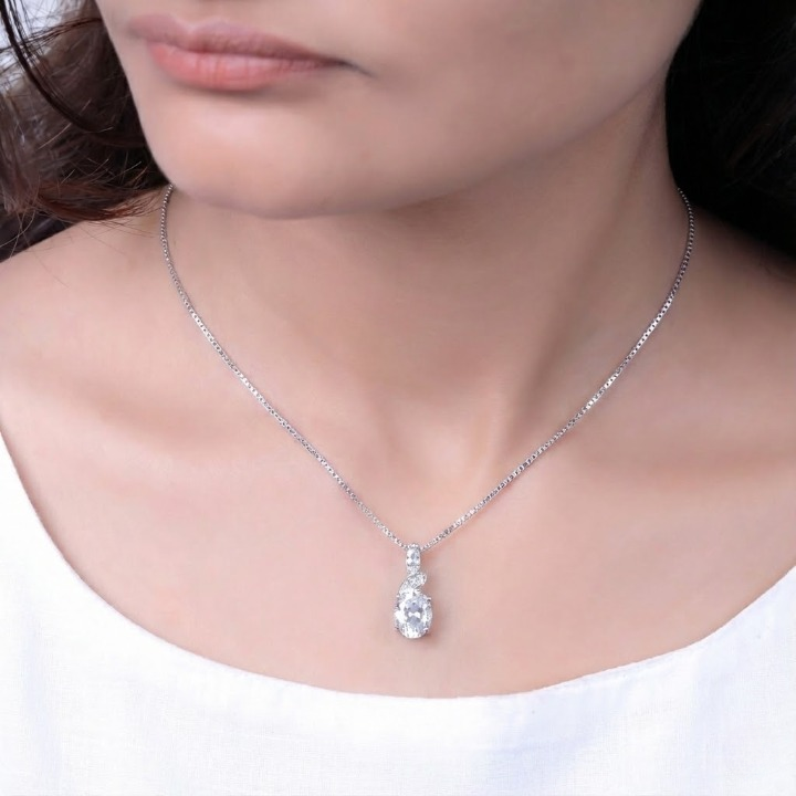 Gemstone Oval Pendant Necklace – Sterling Silver – Garnet / Aqua / Clear / Amethyst 18", 20", 22"