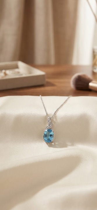 Gemstone Oval Pendant Necklace – Sterling Silver – Garnet / Aqua / Clear / Amethyst 18", 20", 22"