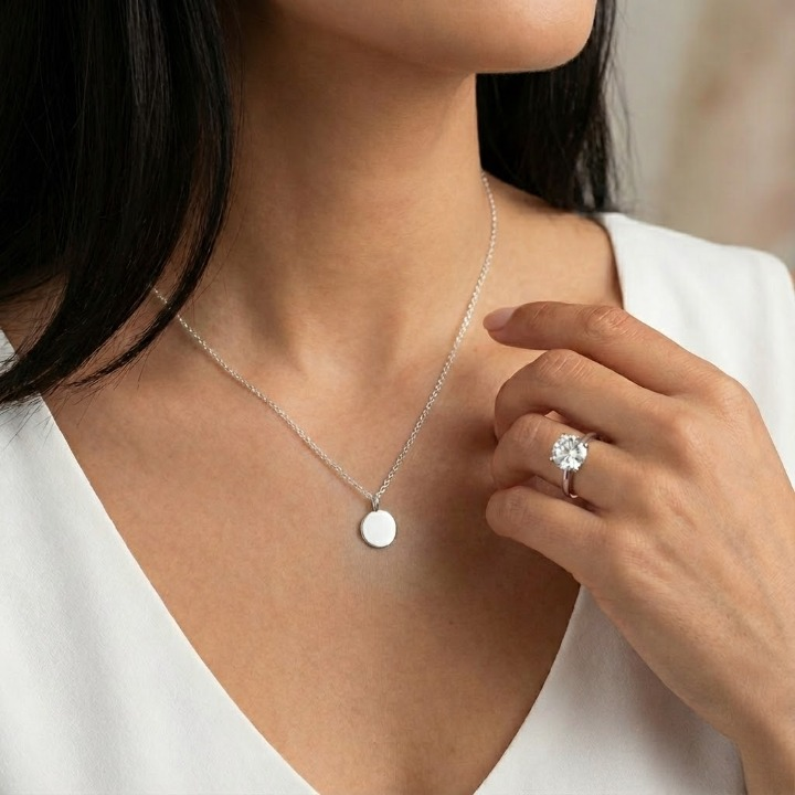 Personalized Sterling Silver Disc Necklace – Minimal, Elegant