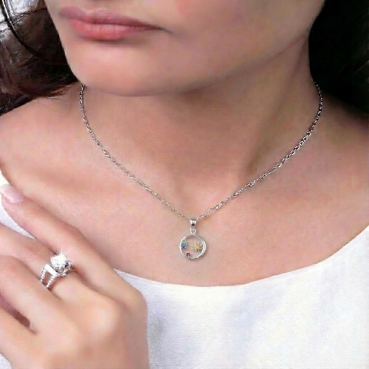 Sterling Silver Moon &amp; Stars Necklace – Colorful, Cosmic &amp; Cute (18″ / 20″ / 22″)