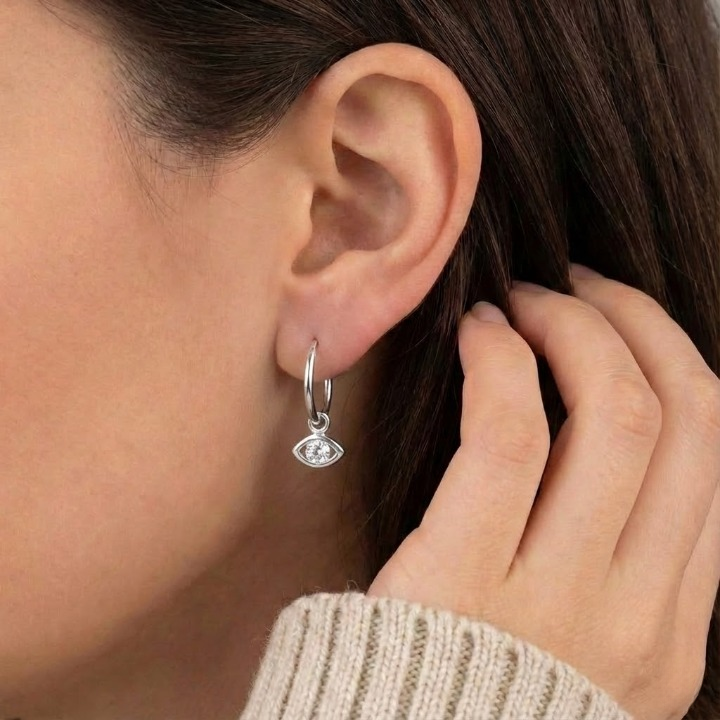 Silver Evil Eye Mini Hoop Earrings – Minimal Protective Charm