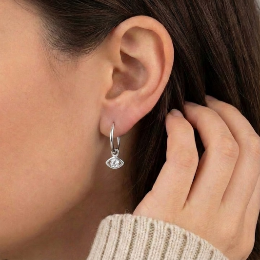 Silver Evil Eye Mini Hoop Earrings – Minimal Protective Charm