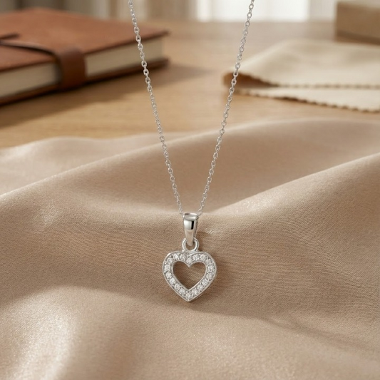 Sterling Silver Open Heart Necklace with CZ – Classic, Sparkly &amp; Gift-Ready (18″ / 20″ / 22″)